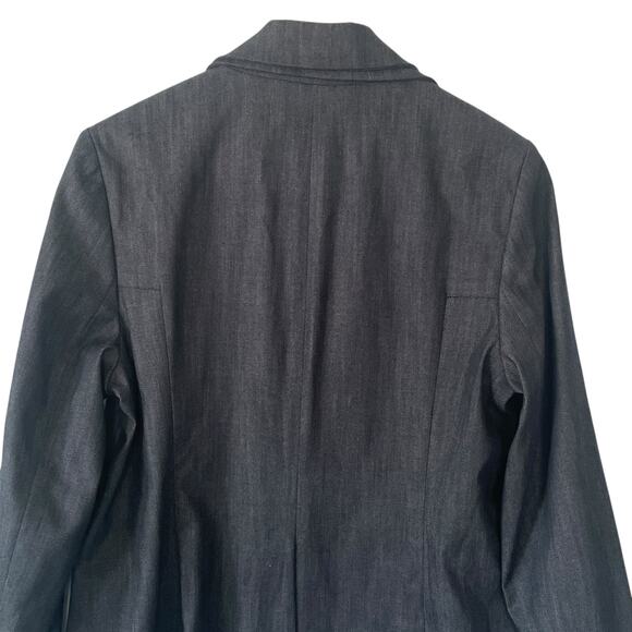 Curete Chambray Womens Blazer Indigo Blue Classic Tailored Tencel Asymmetric - Picture 3 of 7